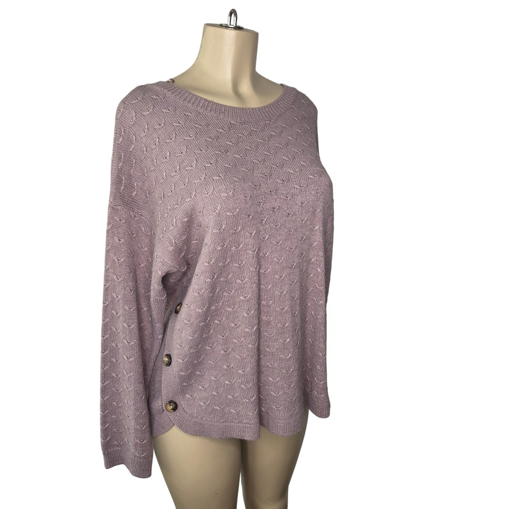 Fat Face Sweater Women 12 Purple Pale Iris Pointelle Knit Button Side Casual